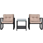 3pcs Rattan Rocking Set, Patio Bistro, Cushioned