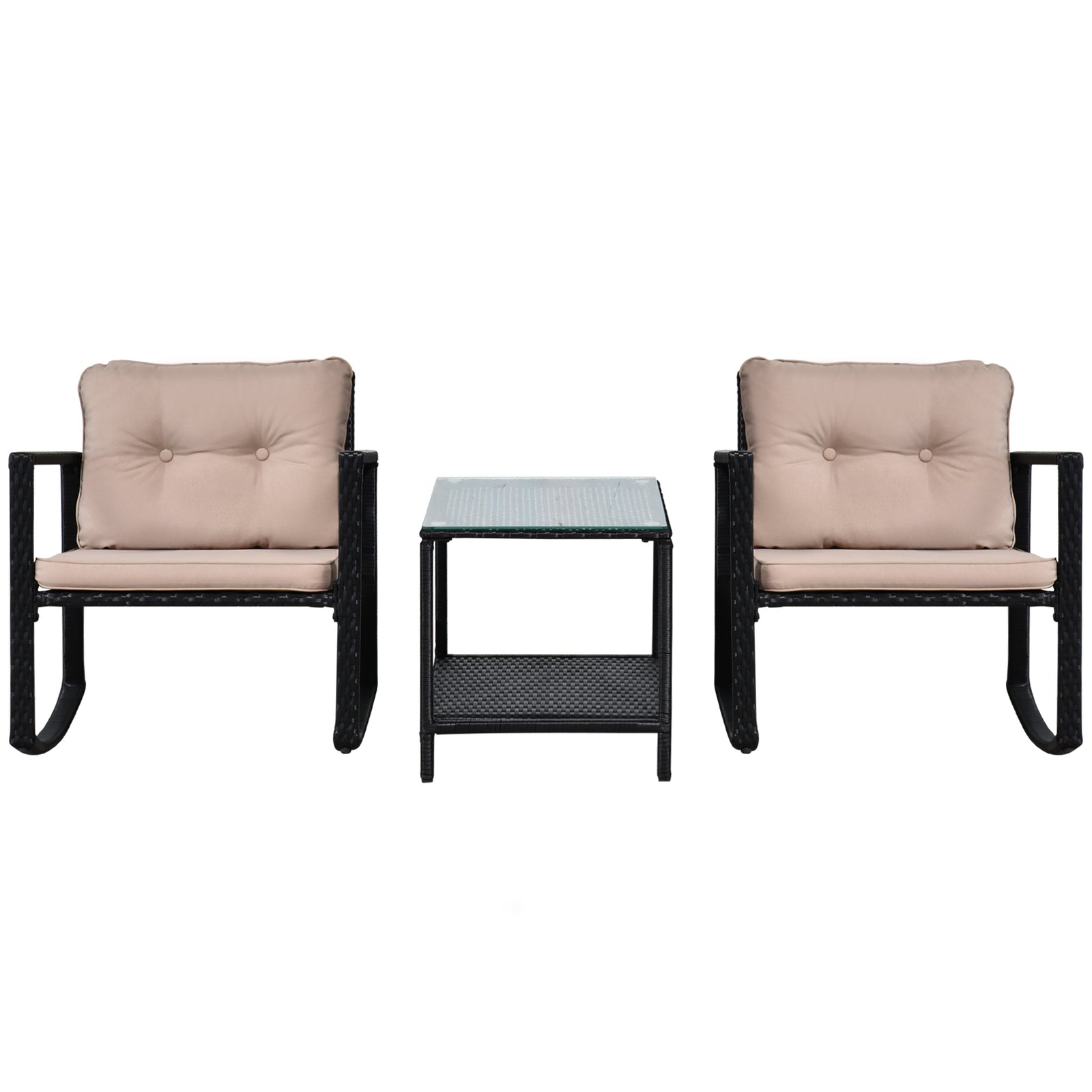 3pcs Rattan Rocking Set, Patio Bistro, Cushioned