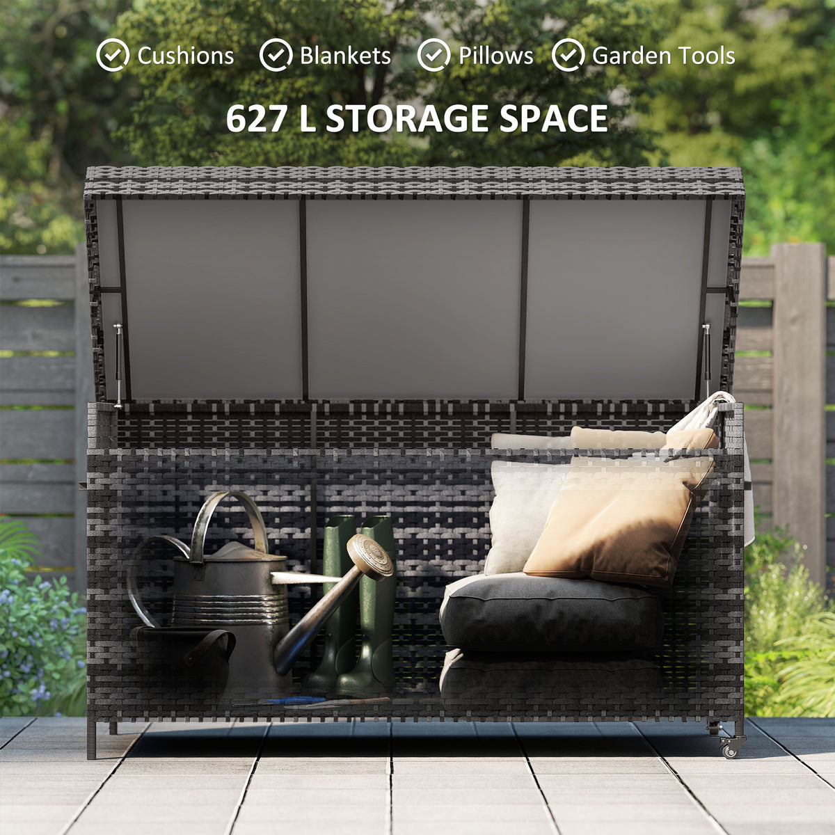 Outsunny 627 L Rattan Garden Storage Box