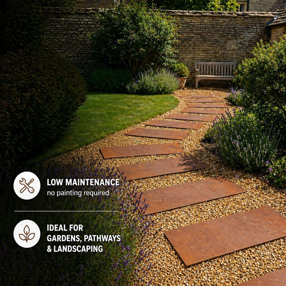 Pre-rusted Metal Stepping Stones Corten Steel Paving 60x25 Cm | Set of 1 | Rust