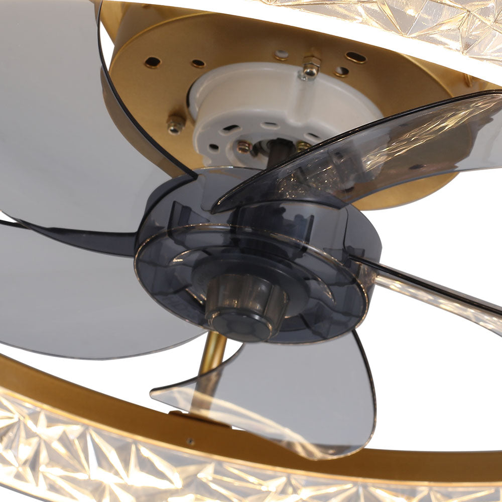 Modern Gold/black Crystal Ceiling Fan Light 48cm 30w Led With 3-color Dimming, 6-speed, 2.4g App Control, Reversible Rotation & Sleep Timer | Gold