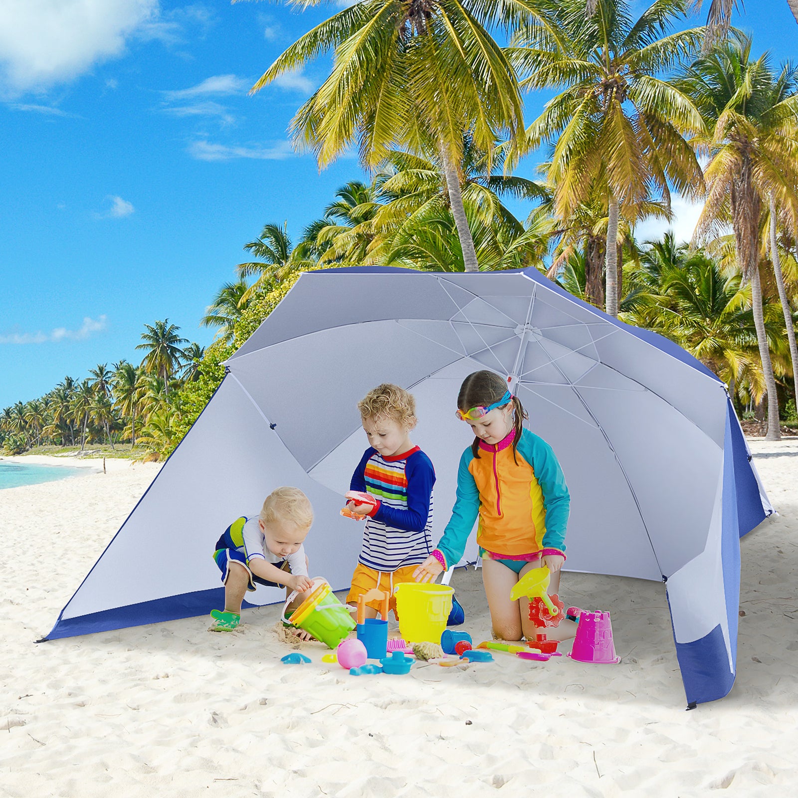 7-ft Beach Parasol With Side Panels | Blue