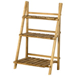 Flower Stand Plant Display Rack 3-tier Foldable Wood Garden | Medium | Brown