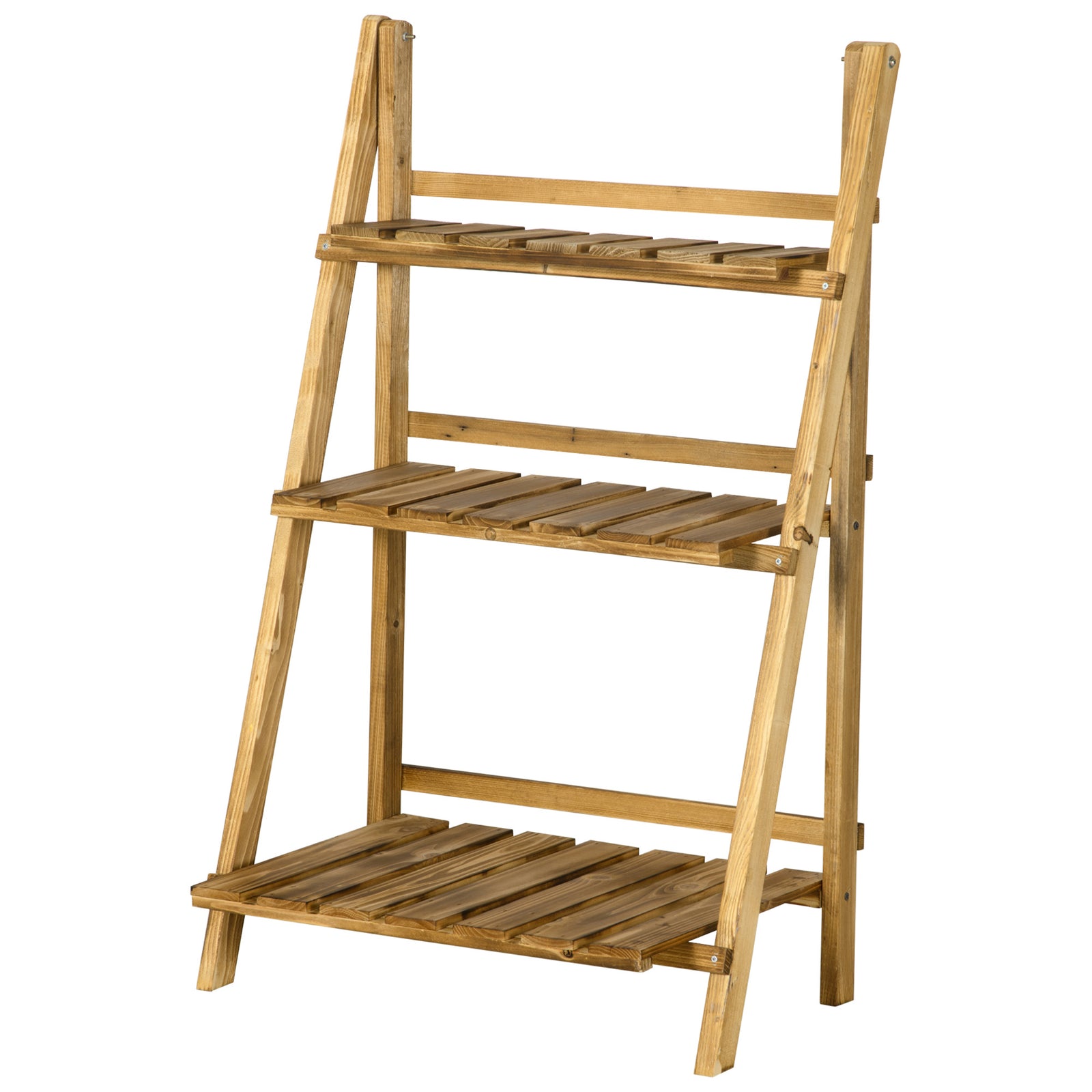 Flower Stand Plant Display Rack 3-tier Foldable Wood Garden | Medium | Brown