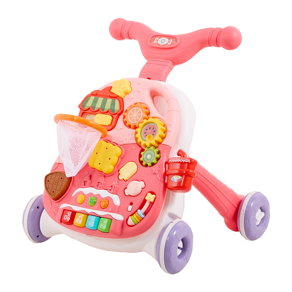 2-in-1 Baby Walker And Baby Interactive Entertainment Game Table | Pink
