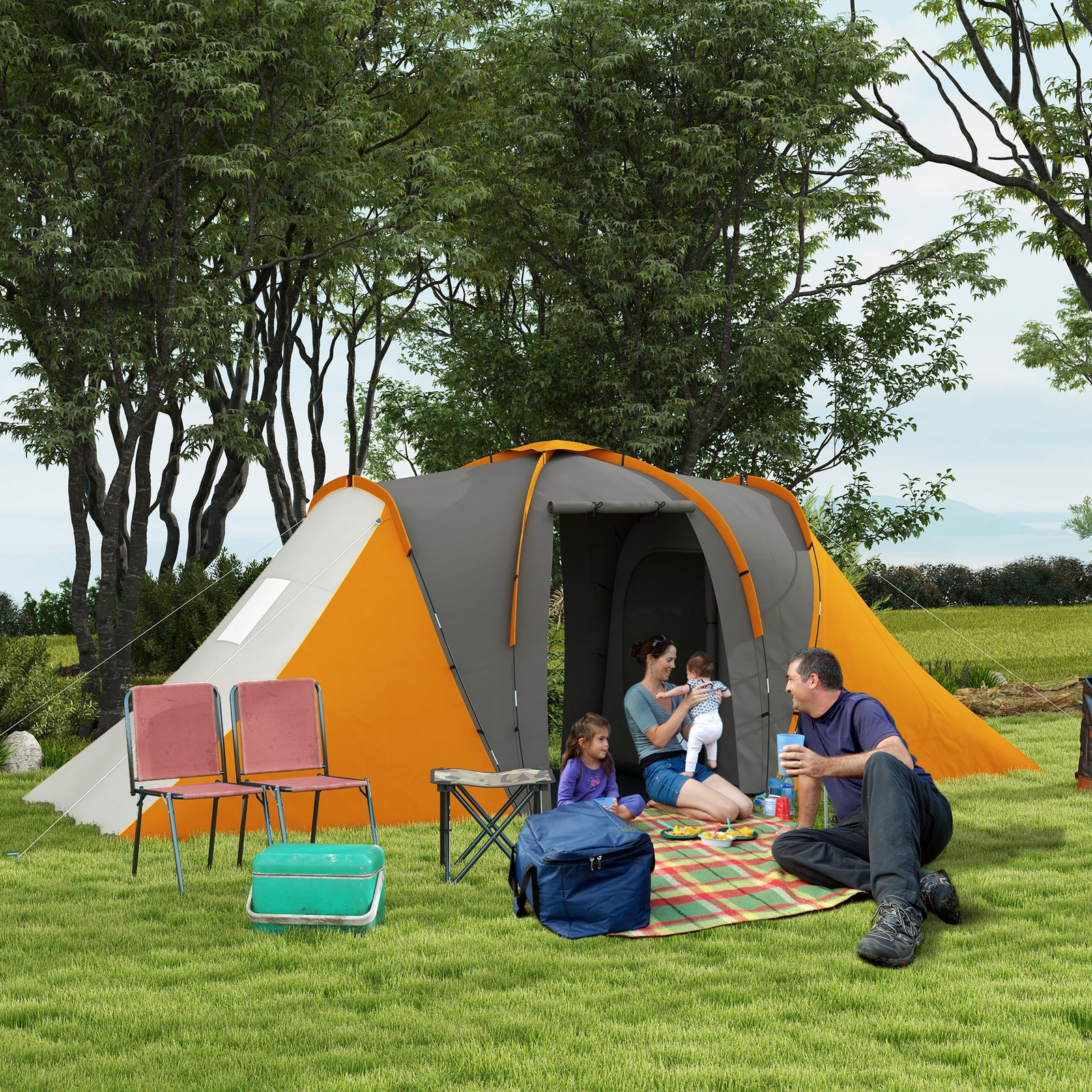 4-6 Man Large Camping Tent With 2 Bedroom And Living Area | Multi Colour