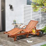 Garden Wood Sun Lounger W/ Adjustable Footrest