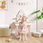 AIYAPLAY Kids Dressing Table, Girls Vanity Set W/ Stool, 7 Play Accessories