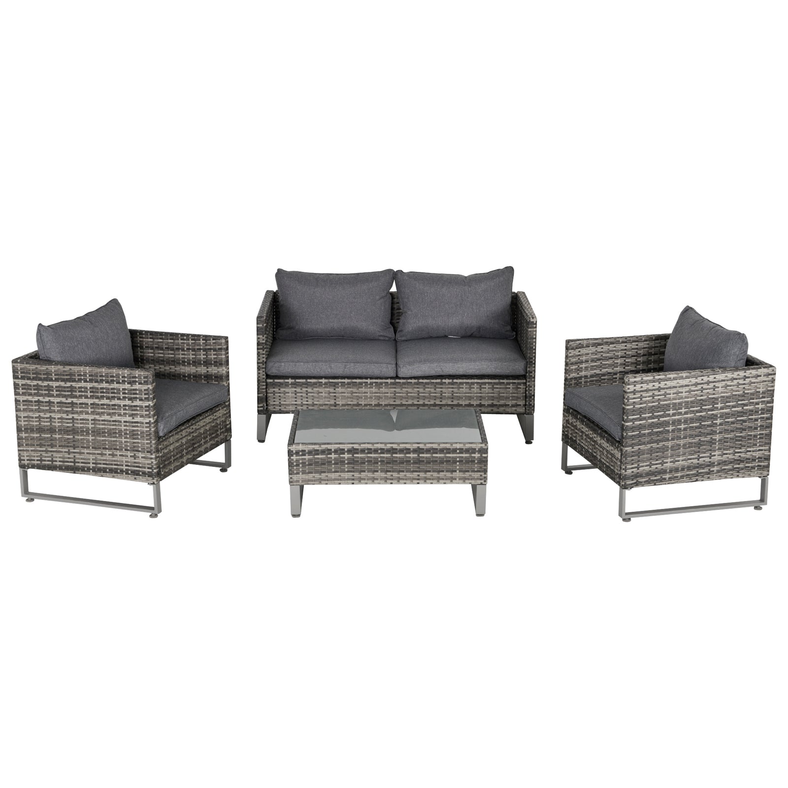 4 Pcs Pe Rattan Wicker Outdoor Dining Set