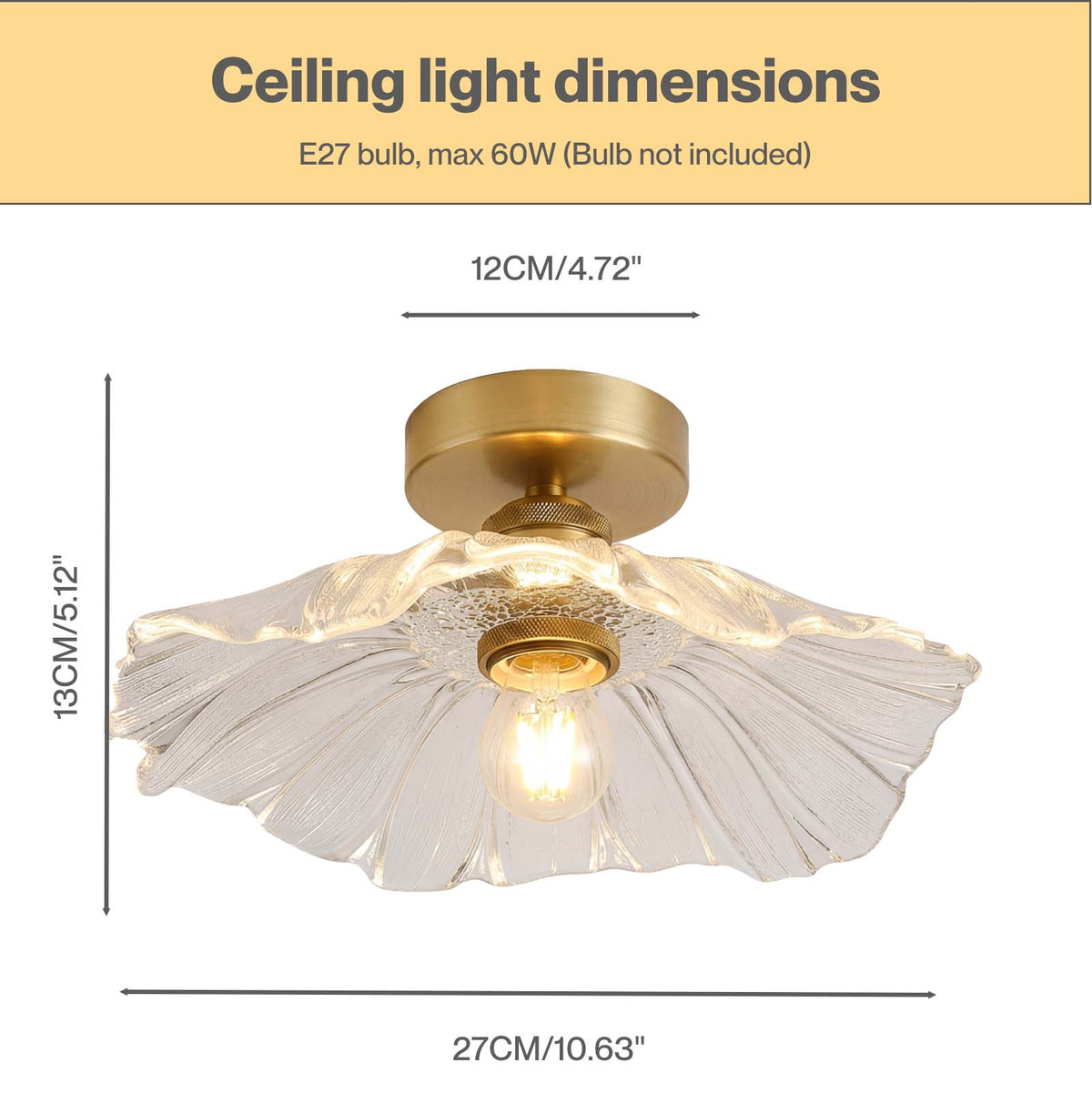 Emitto Ceiling Light Flower Clear Glass Fixture Chandelier Flush Mount 2 Pcs