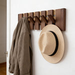 Wall-mounted Solid Wood Coat Rack With 6/8 Flip-down Hooks, Piano Key Design | Small | Walnut