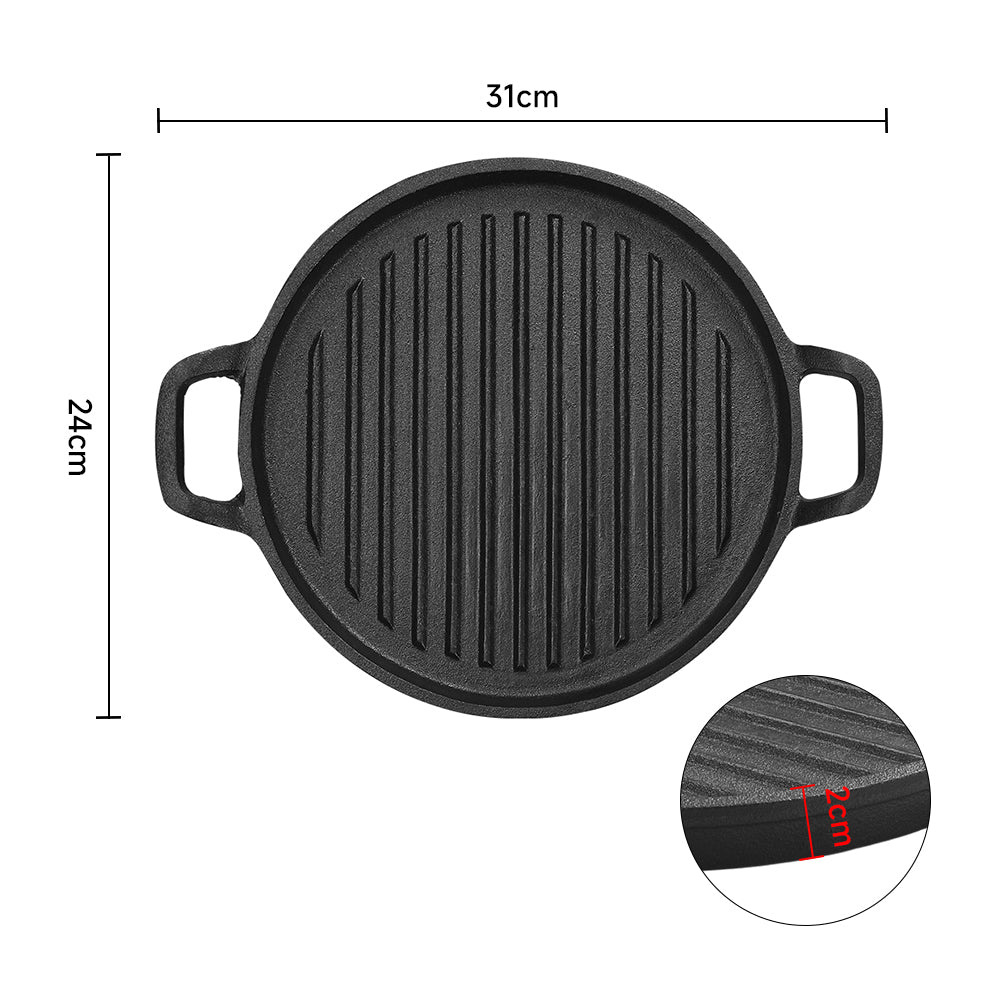 24/28/31cm Dia Pre-seasoned Cast Iron Frying Pan With Double Handles | Small