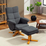 HOMCOM Linen Recliner Chair And Footstool Wooden Base Grey