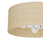 Marshall Hand Made Designer Pendant Lamp In Matt White Metal And Natural Rattan Coloured Fabric