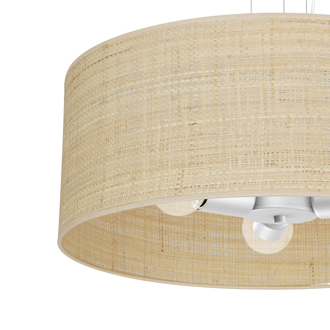 Marshall Hand Made Designer Pendant Lamp In Matt White Metal And Natural Rattan Coloured Fabric