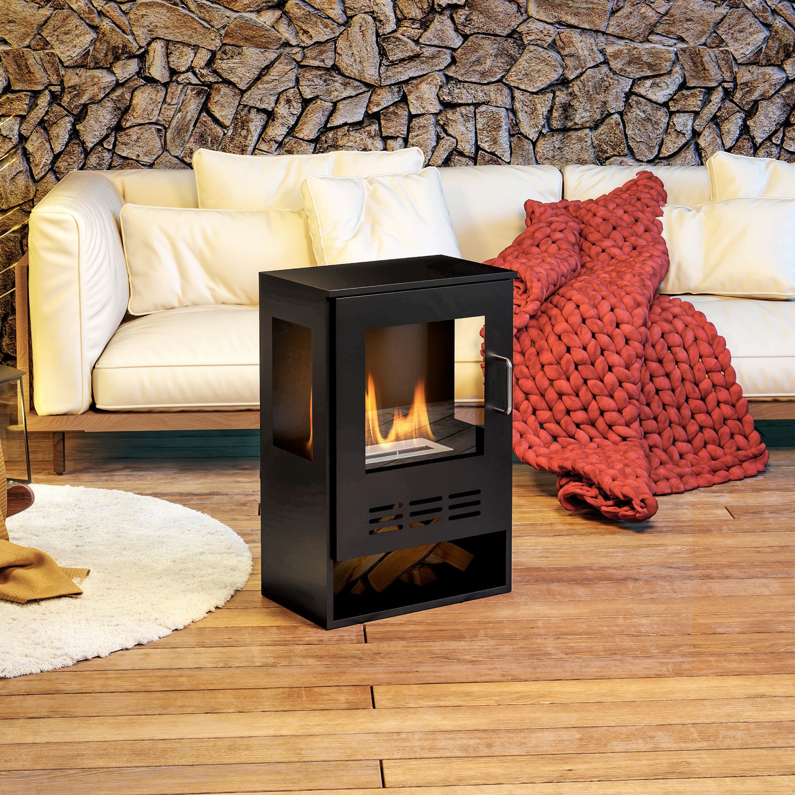 HOMCOM Ethanol Fireplace Stove With Shelf 0.9l Burns For Up To 3.3h