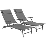 Set Of 2 Garden Sun Loungers, Folding Chaise Lounge Chairs | Gray