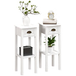 HOMCOM 2-tier Side Tables Set Of 2 With Drawer Shelf For Living Room, White