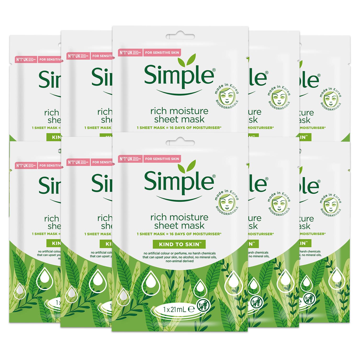 Kind To Skin Rich Moisture Sheet Mask For Sensitive Skin, 10packs | Set of 10 | White