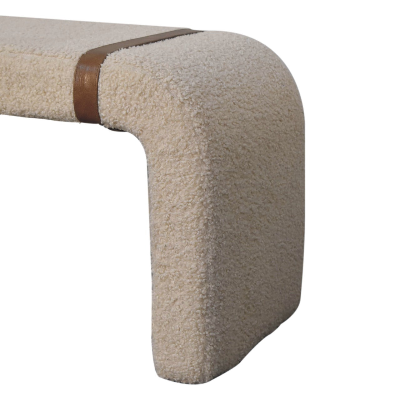 Solid Wood Boucle Leather Strap Bench