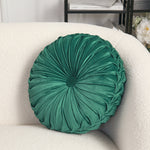Round Pumpkin Velvet Cushion Soft Pleated Accent Pillow | Large | Green