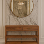 Saffron Rattan Console – Solid Mango Wood With Woven Rattan & Brass Accents