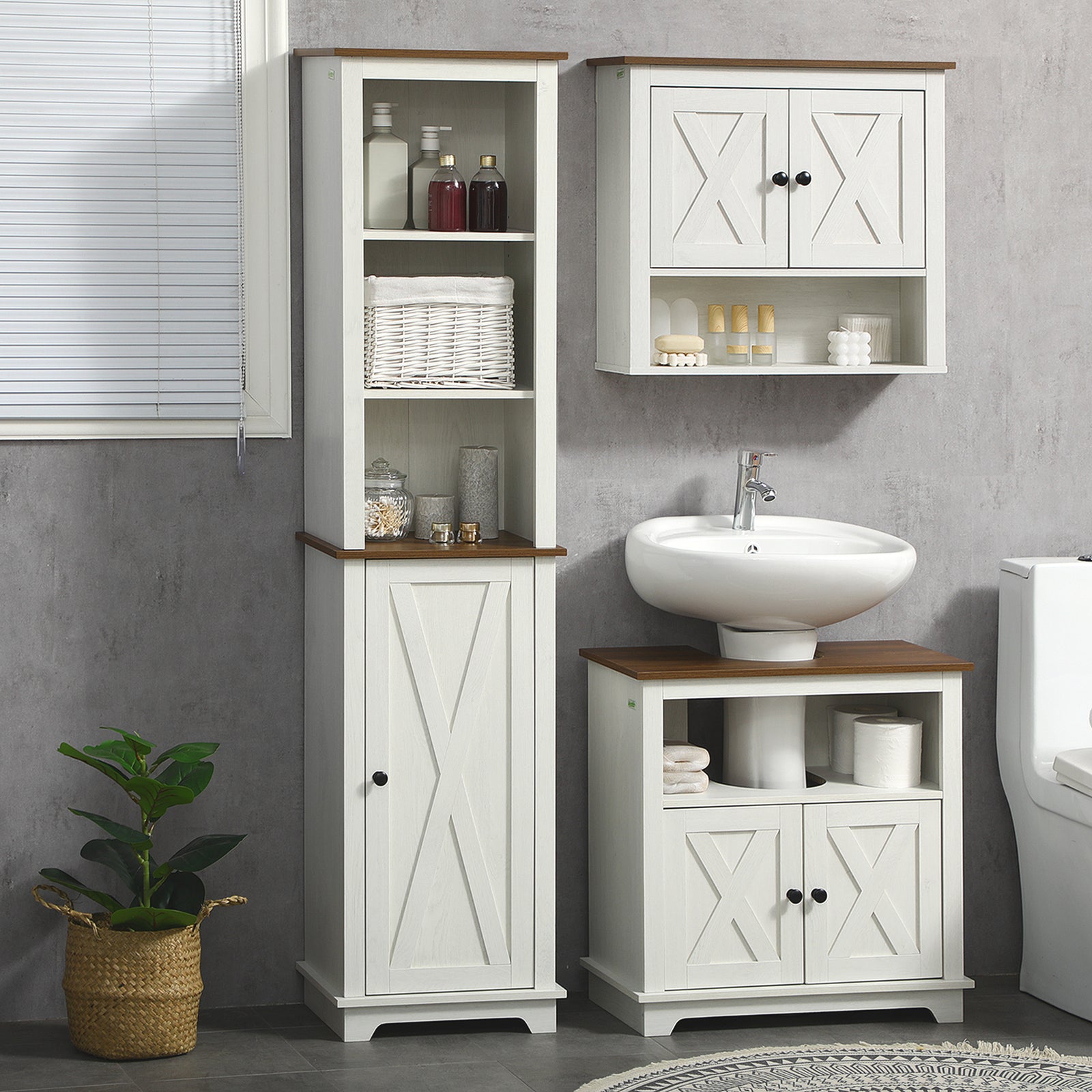 Tall Bathroom Cabinet Storage Cupboard With Door, Adjustable