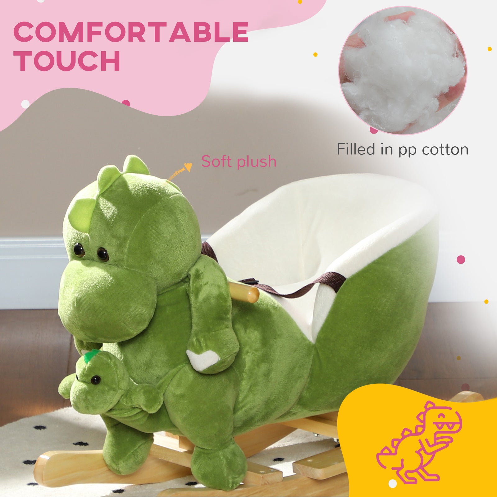 Baby Rocking Horse W/ Safety Belt, 32 Songs, Wood Base, Hand Puppet