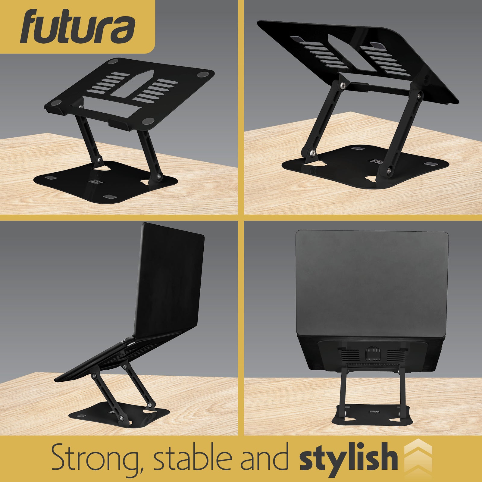 Laptop Stand Adjustable Portable Riser, Foldable Aluminium Holder For Macbook Airpro And 11 To 17 Inch Laptops | Black