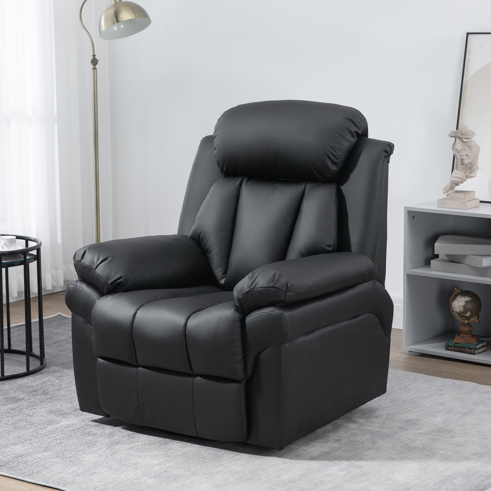 Pu Leather Electric Recliner Mobility Lift&rise Overstuffed Design Black