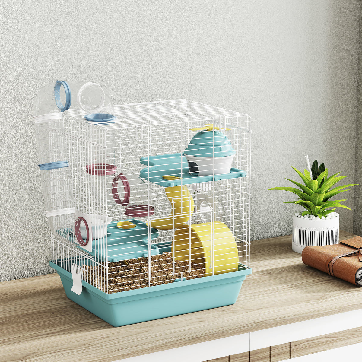 PawHut Hamster Cage, Gerbil Cage For Dwarf Hamsters, 34.5 X 27.5 X 41 Cm