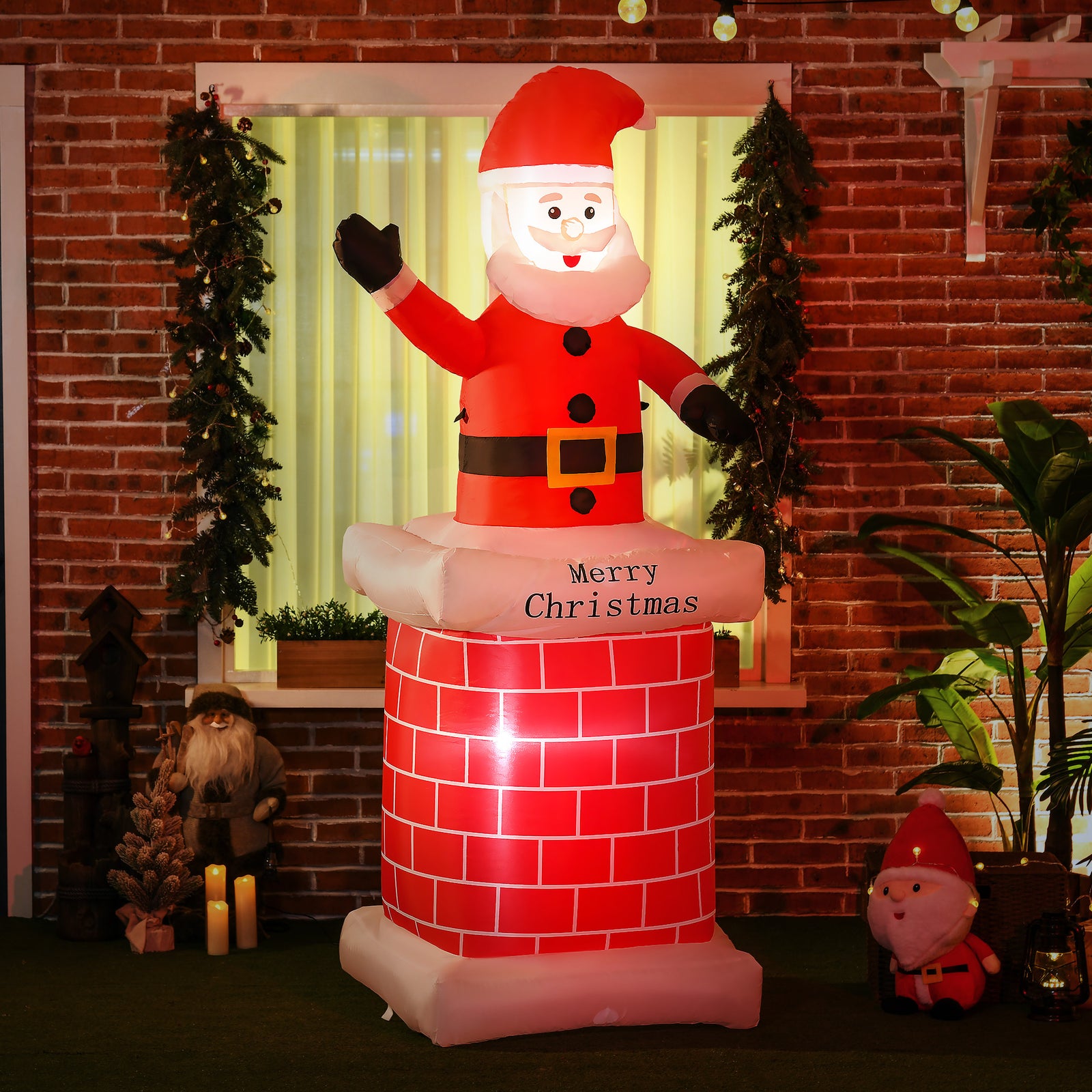 7ft Christmas Inflatable Santa Claus From Chimney Led