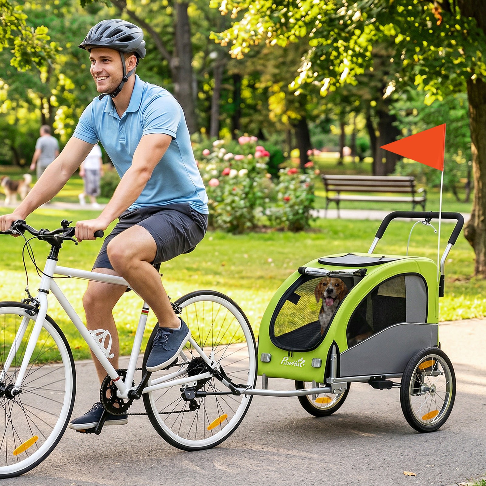 2 In 1 Pet Stroller Dog Bike Trailer For Medium Dogs, Green