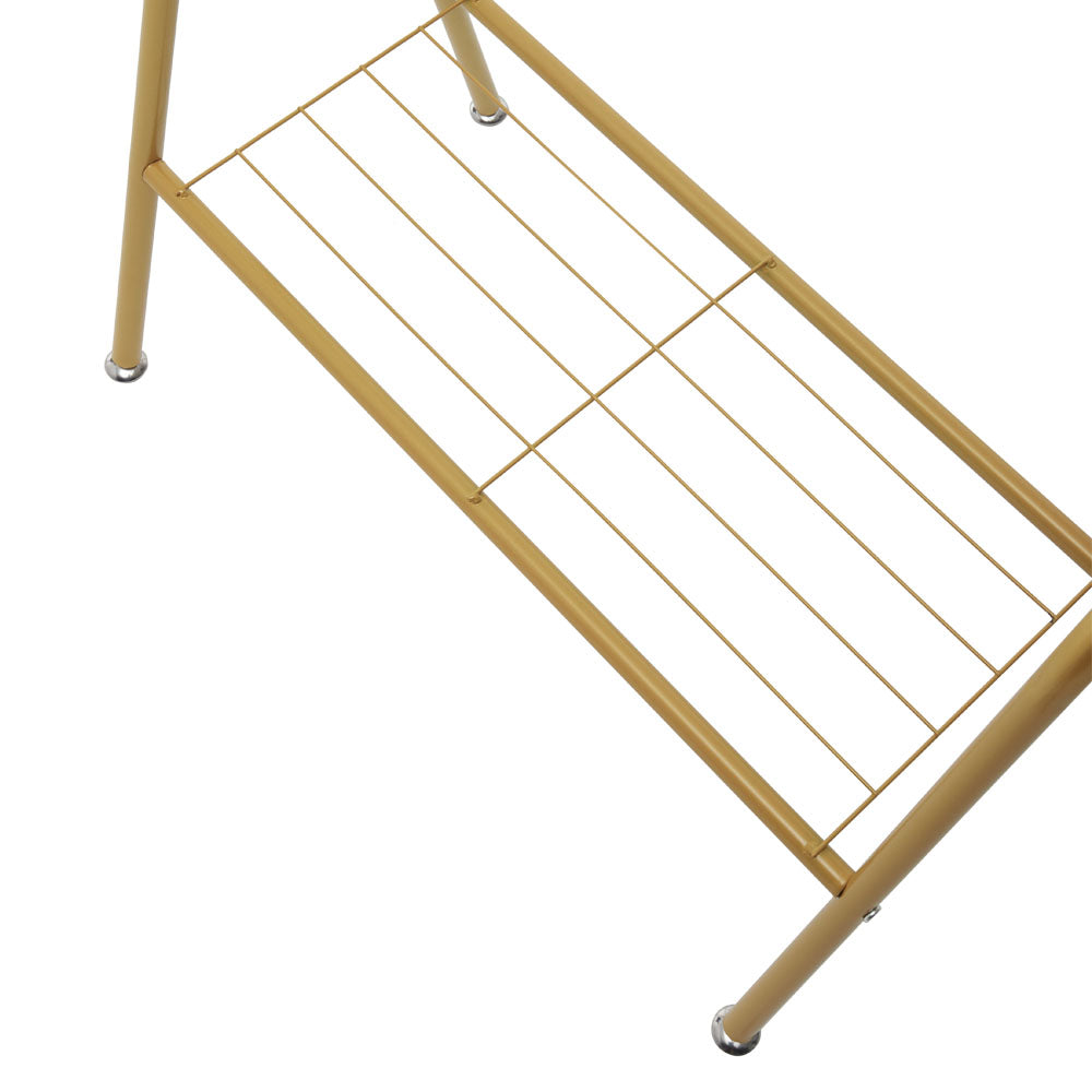 Freestanding Gold Clothes Rack With Bottom Shelf