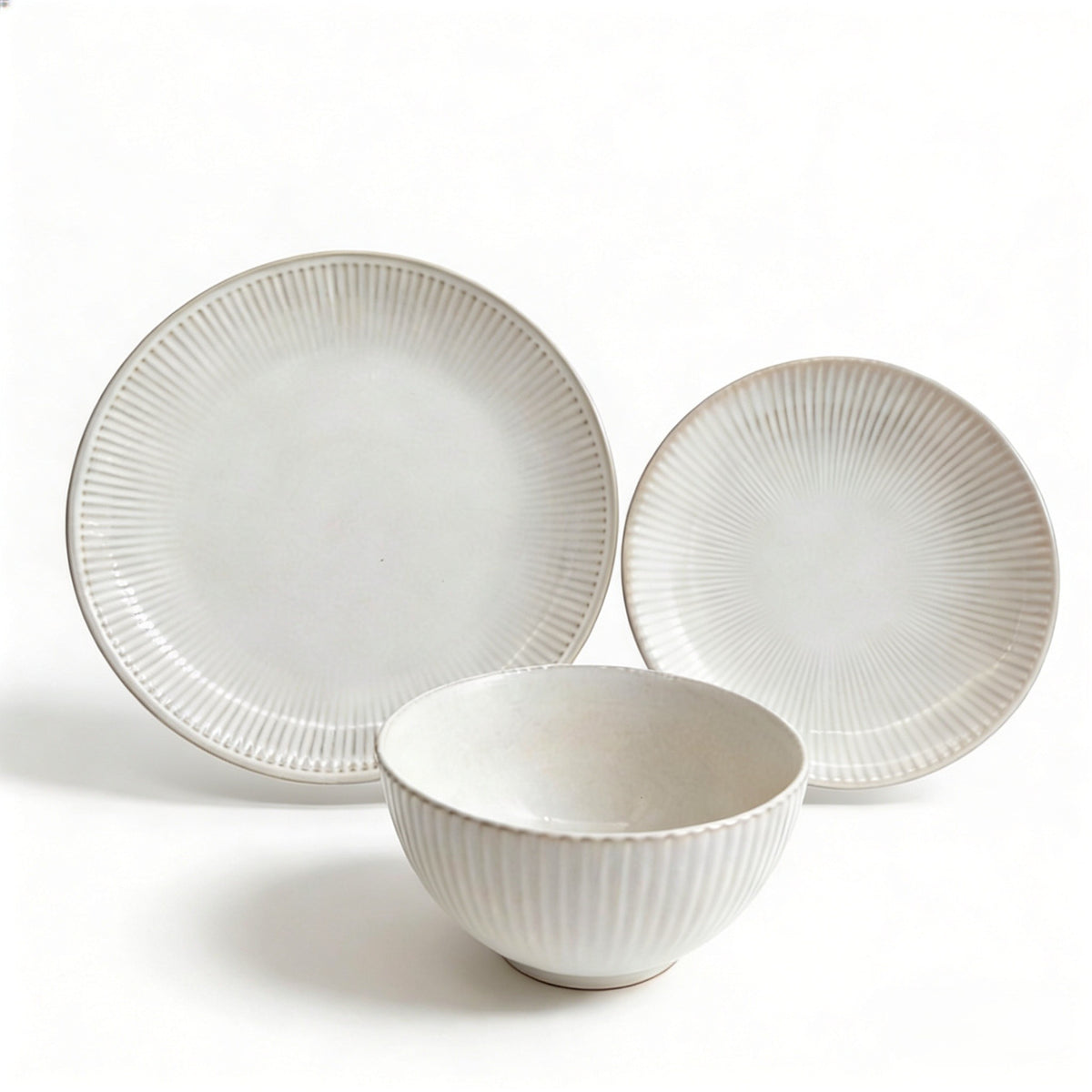 Reactive Cream Glaze Dinner Set Plates Bowls | Set of 12 | Cream