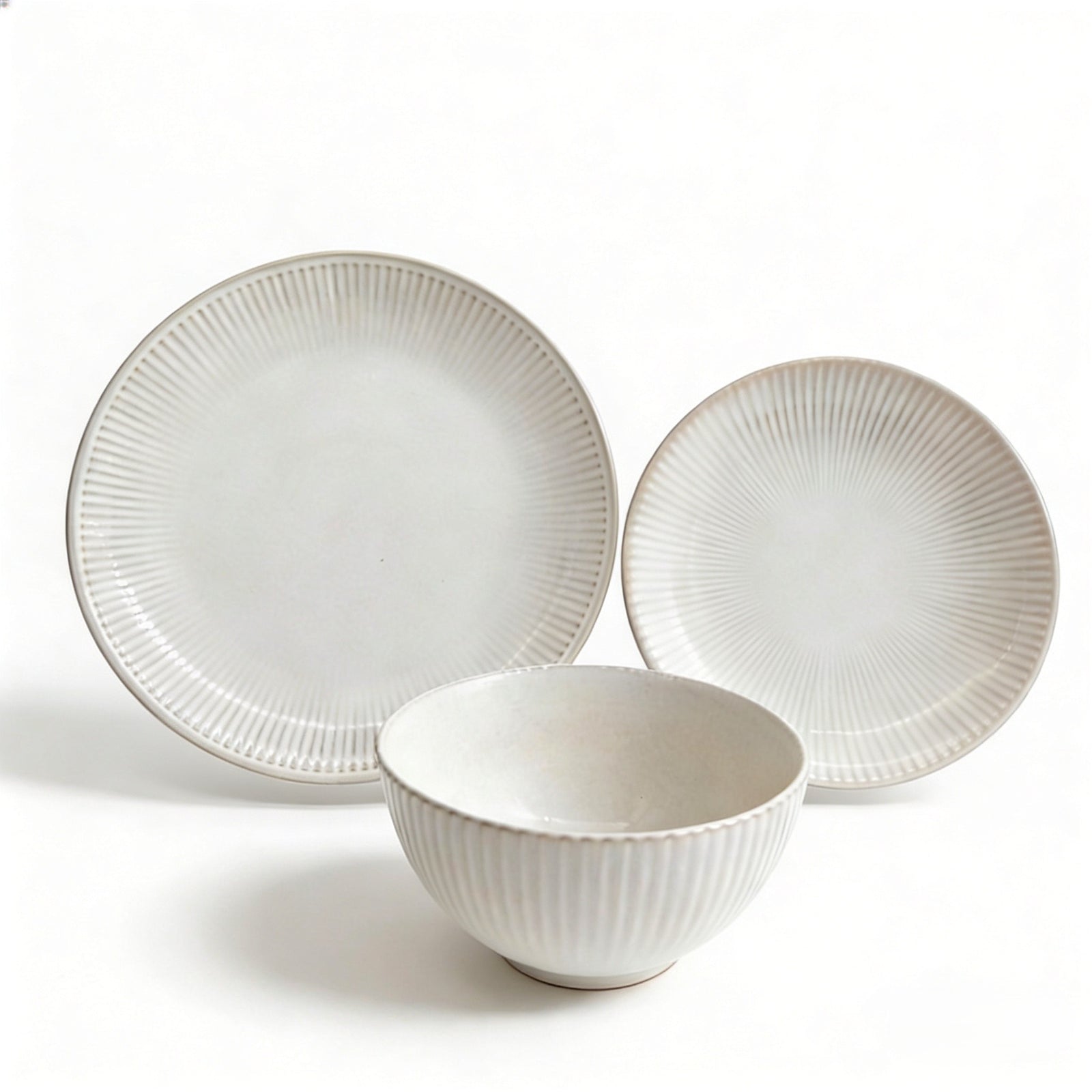 Reactive Cream Glaze Dinner Set Plates Bowls | Set-of-12 | Cream
