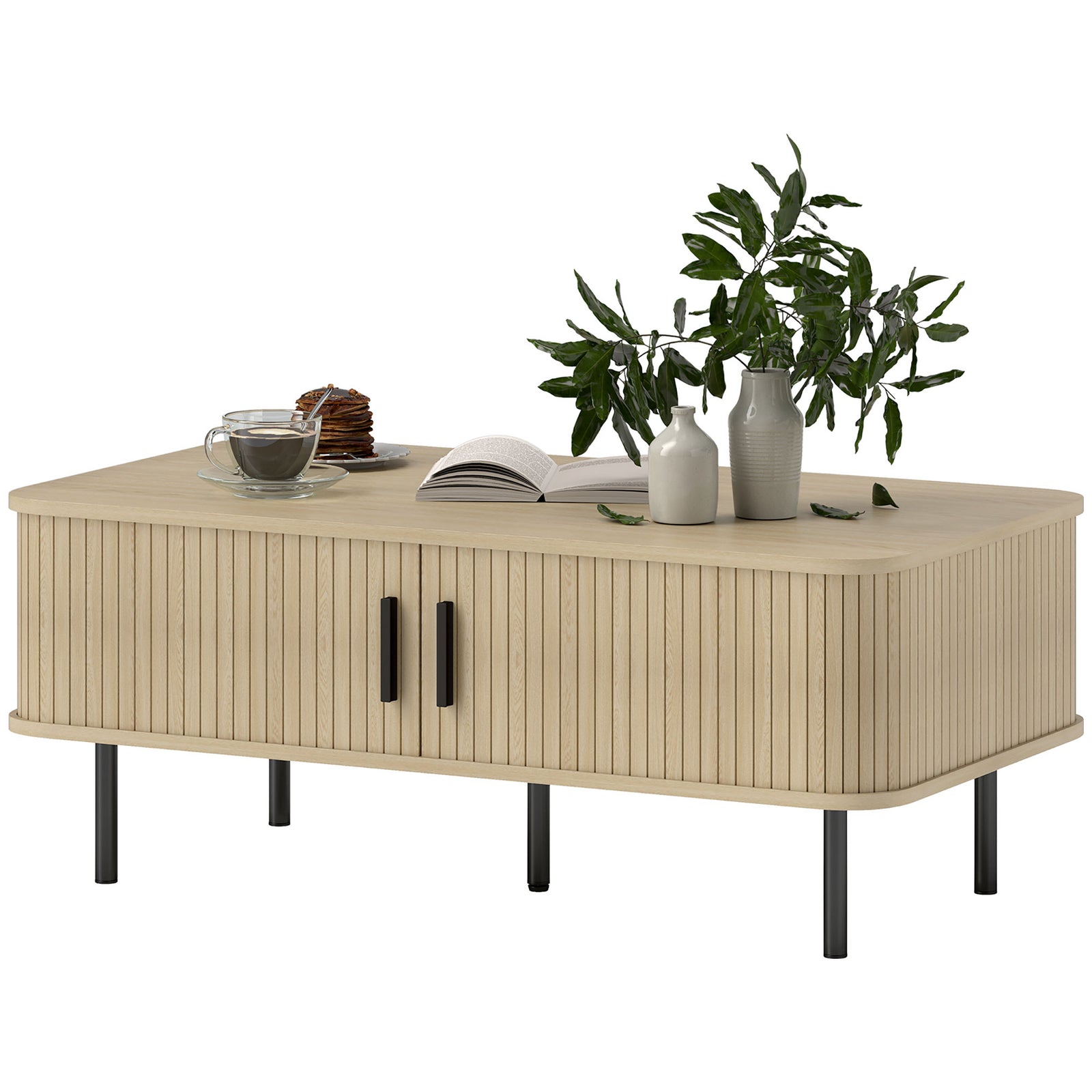 Coffee Table With Storage And Sliding Doors For Living Room