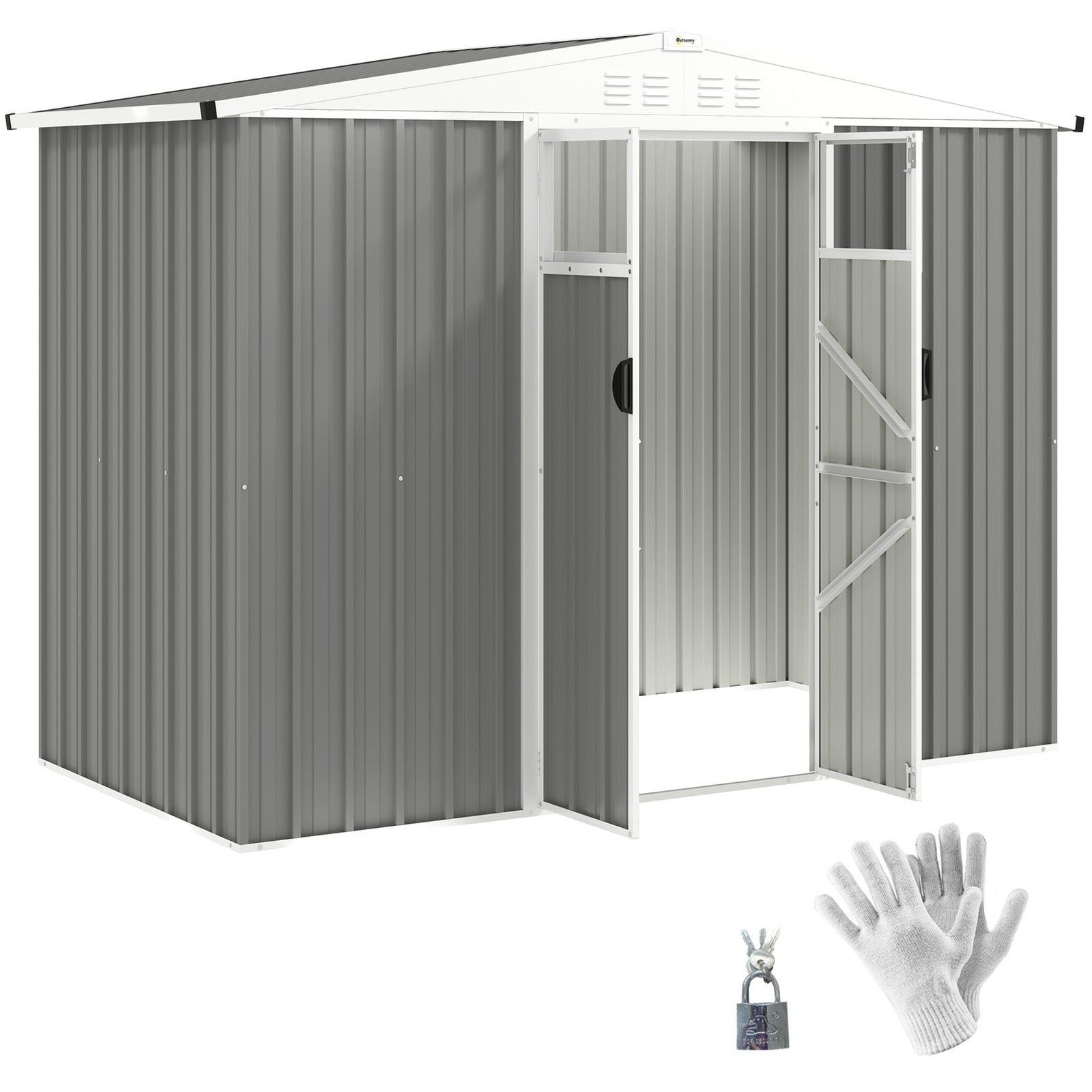 8 X 4 Ft Garden Storage Shed, Outdoor Metal Shed | Light Grey