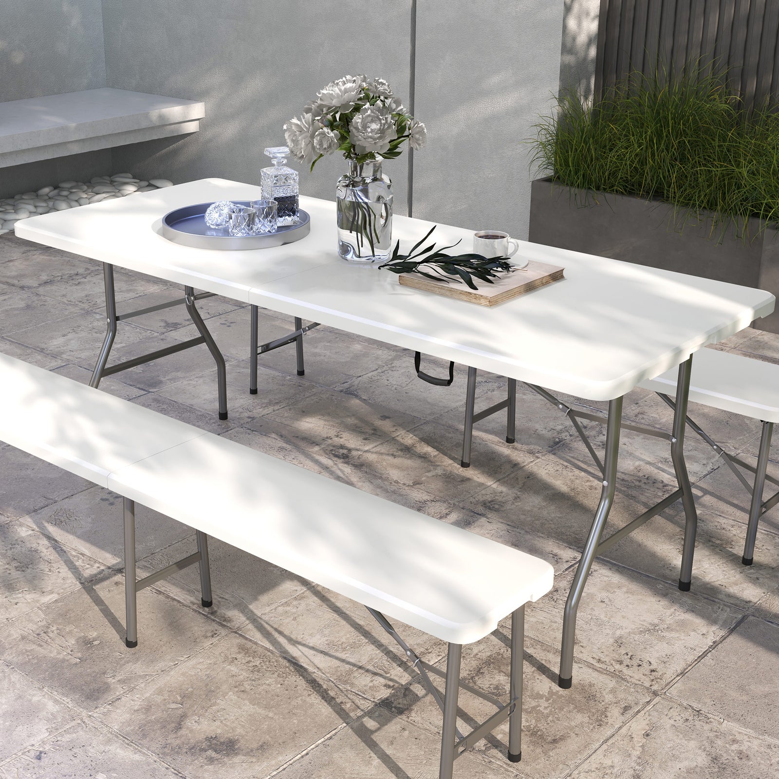 Folding Garden Table, Patio Table W/ Metal