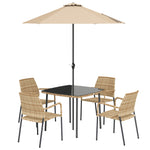 4 Seater Rattan Dining Set With Parasol | Brown