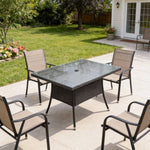 Garden Rattan Tempered Glass Top Rectangular Table With Parasol Hole - 120/150 Cm W X 80/90cm D X 72cm H | Large