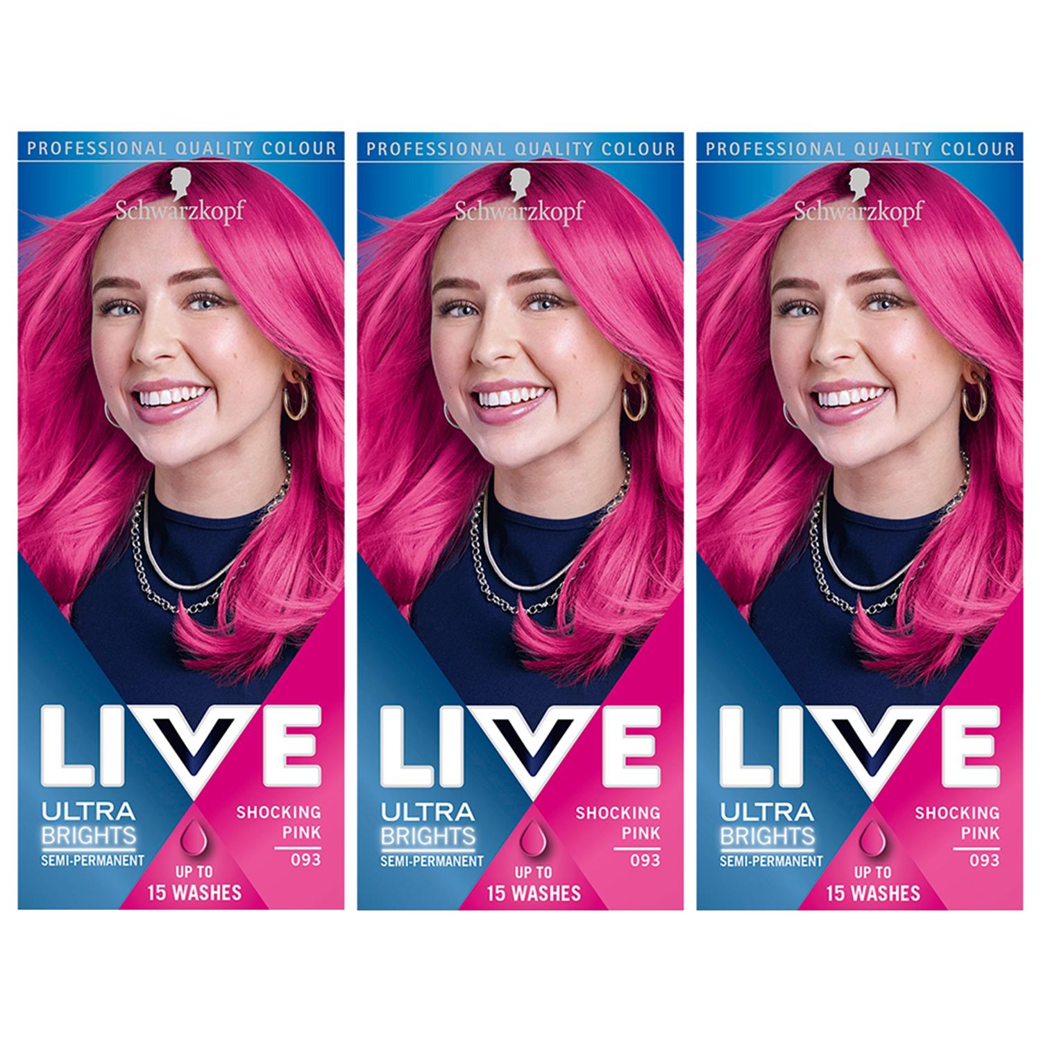 Live Shocking Pink Semi-permanent Hair Dye, Ultra Brights 093 3x