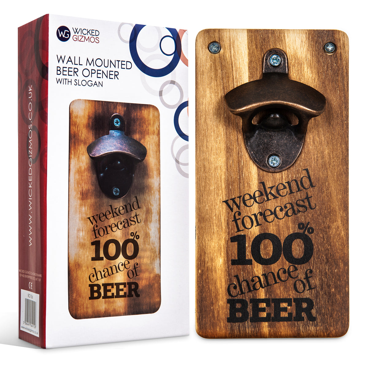 Wicked Gizmos Wall Mounted Wooden Bottle Opener With Metal Opener