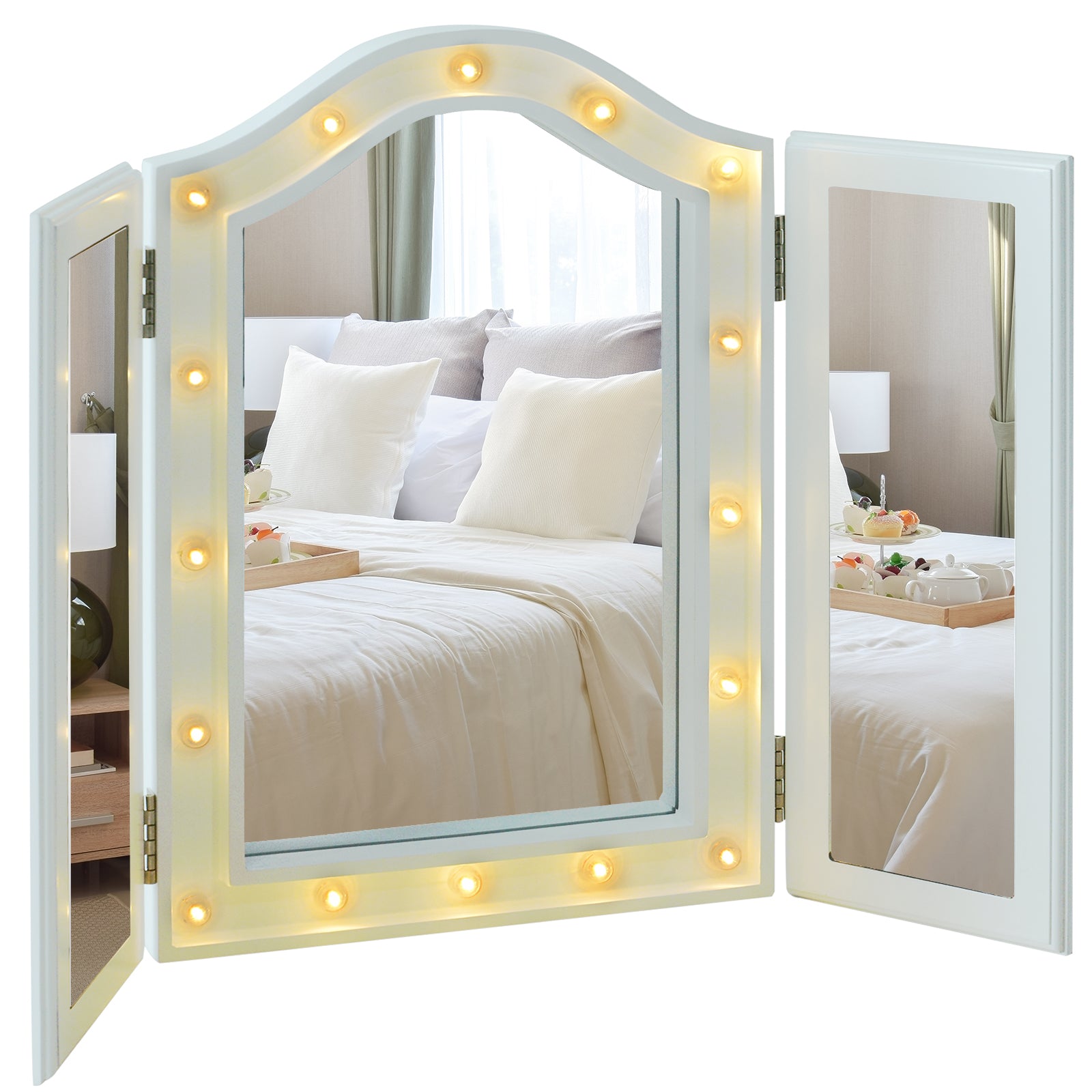 Lighted Tri-fold Vanity Mirror Large Cosmetic Mirror W/ Led
