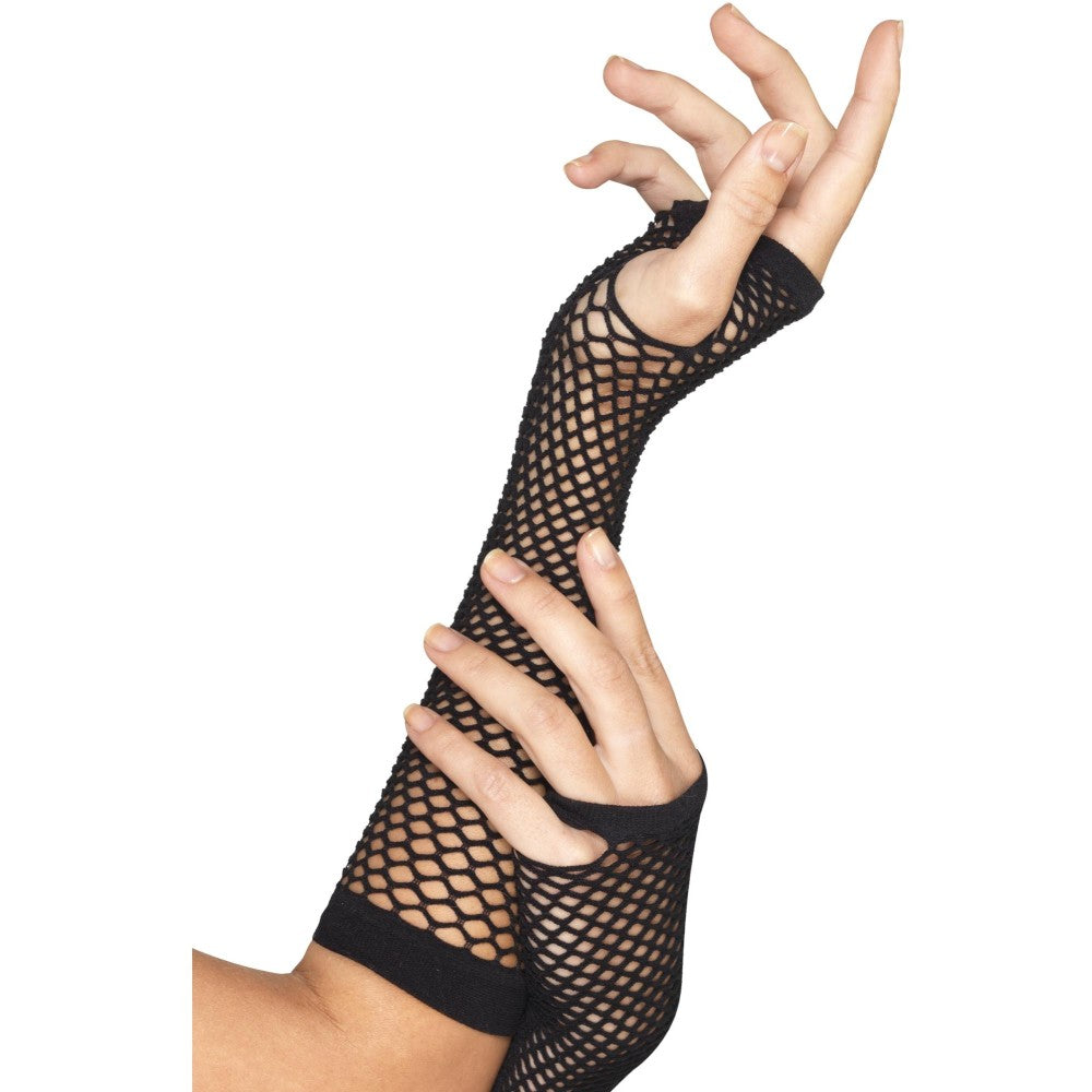 Fishnet Gloves, Long | Black