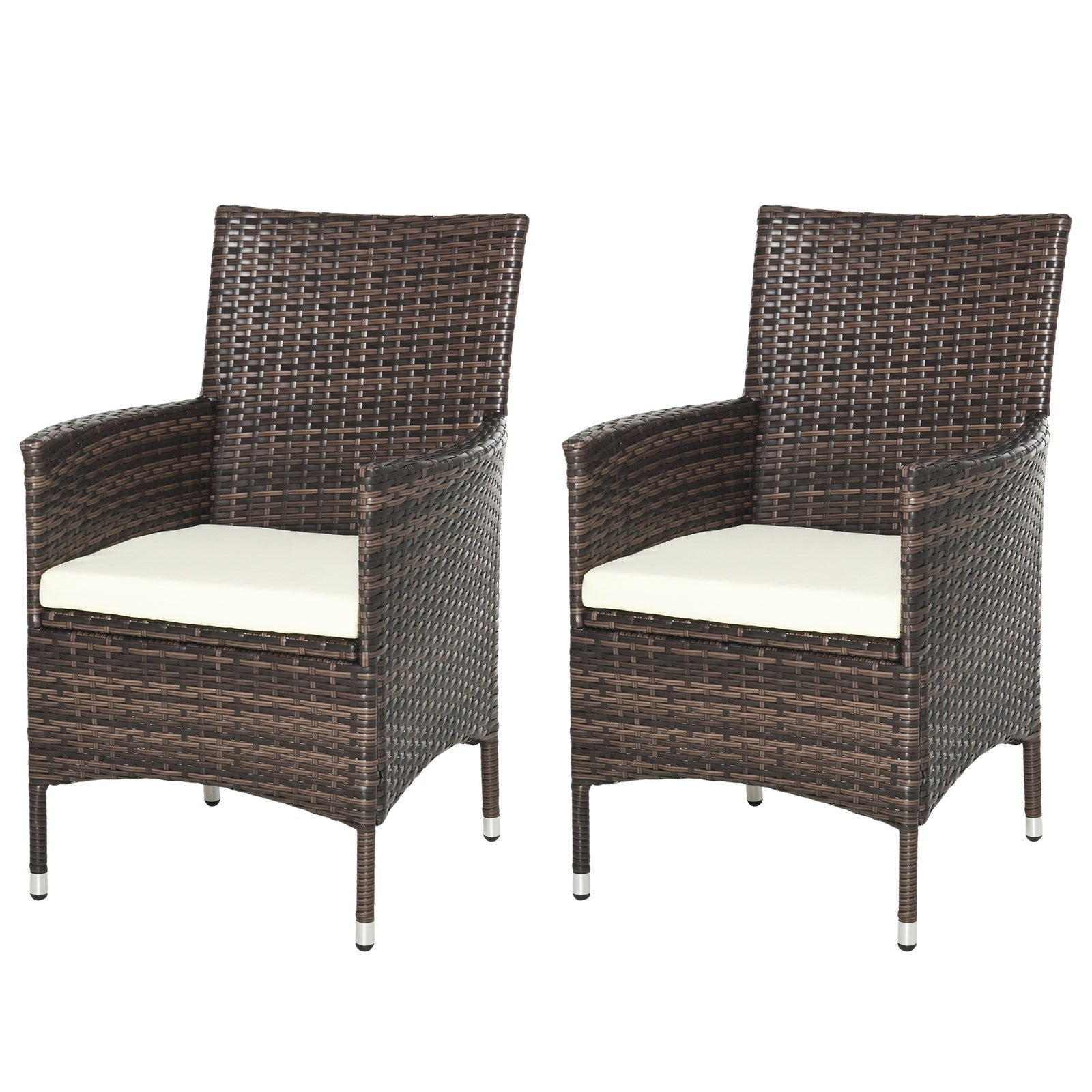 Outdoor Rattan Armchair Wicker Dining Chair Set For Garden | Set-of-2 | Pale Brown
