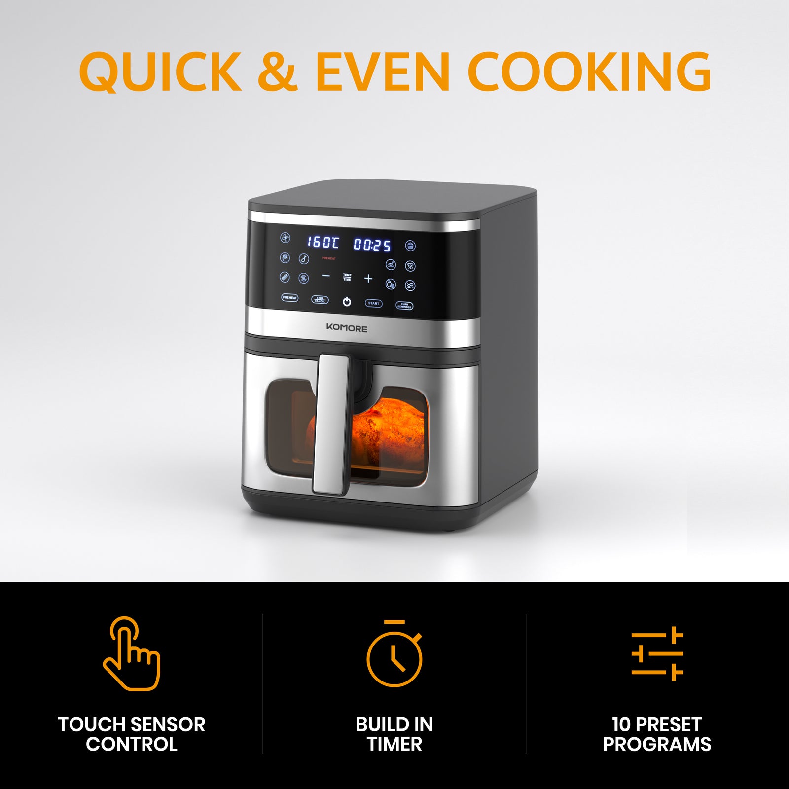 8l Digital Air Fryer With 10 Cooking Modes, 1700w Rapid Hot Air Circulation, Viewing Window, Quiet Operation, Non-stick Basket, And Overheat Protection