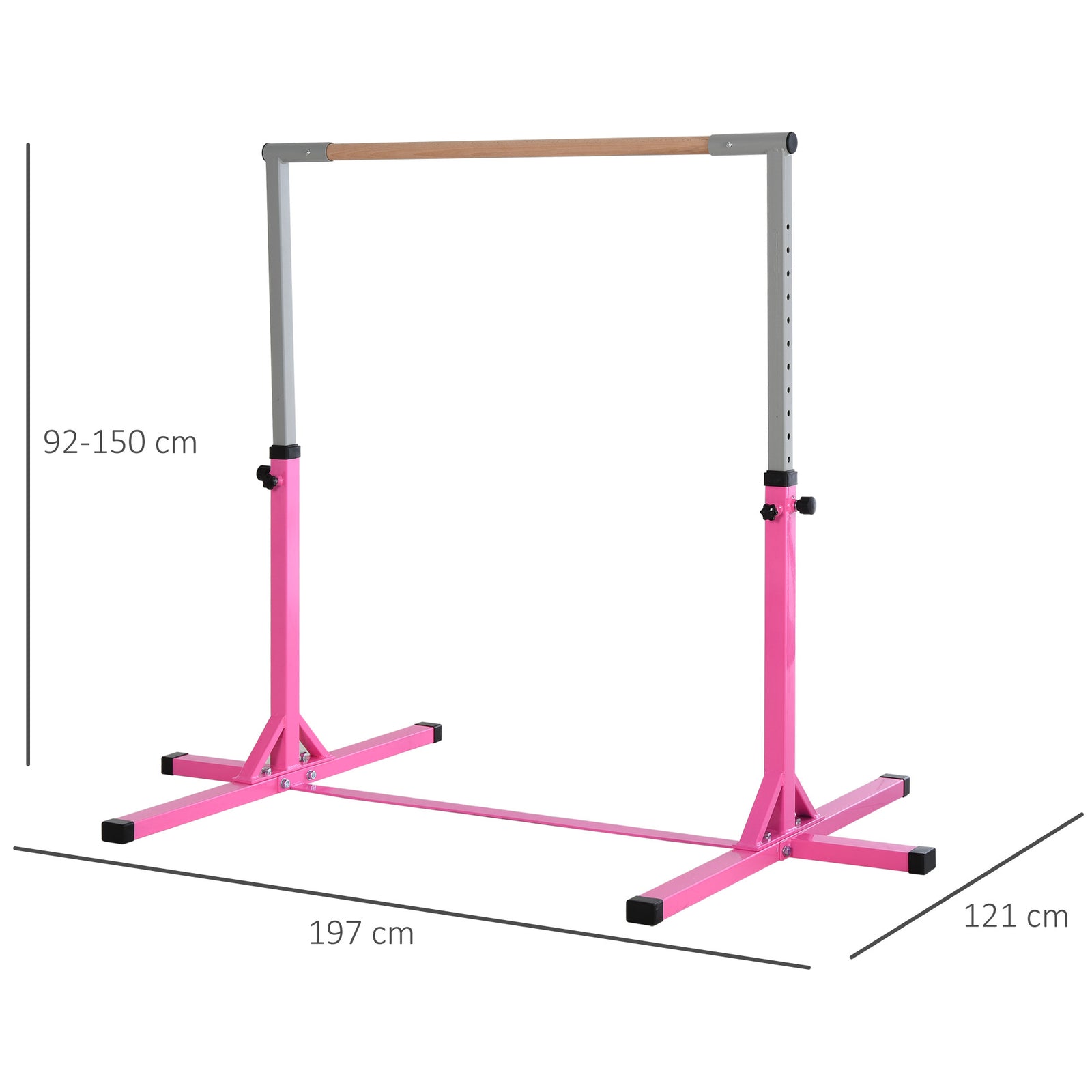 Adjustable Kids Gymnastics Bar Horizontal Training Steel Frame Wood | Pink