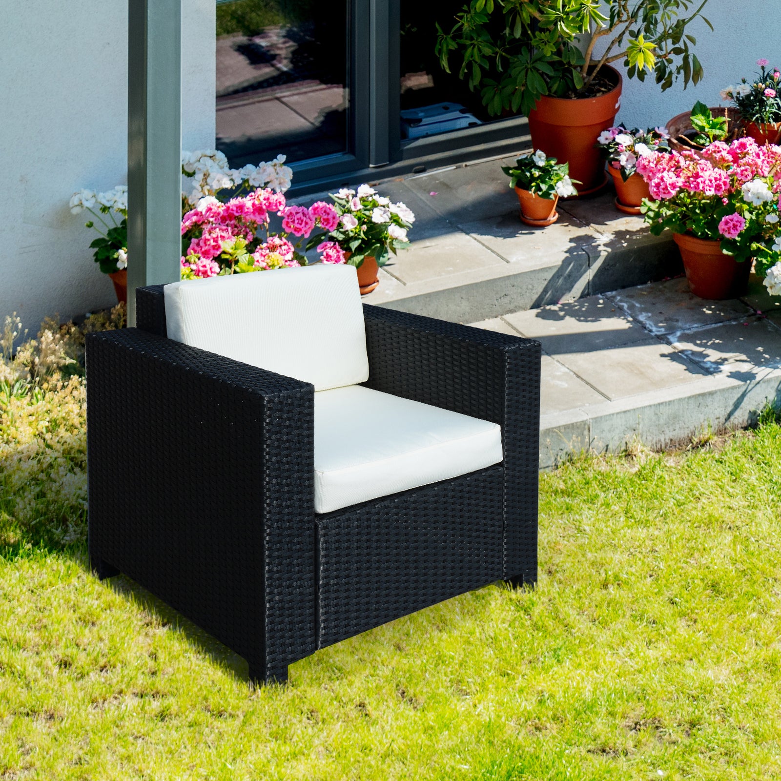 Patio Rattan Wicker Furniture Single Cube Chair Sofa Outdoor | Black
