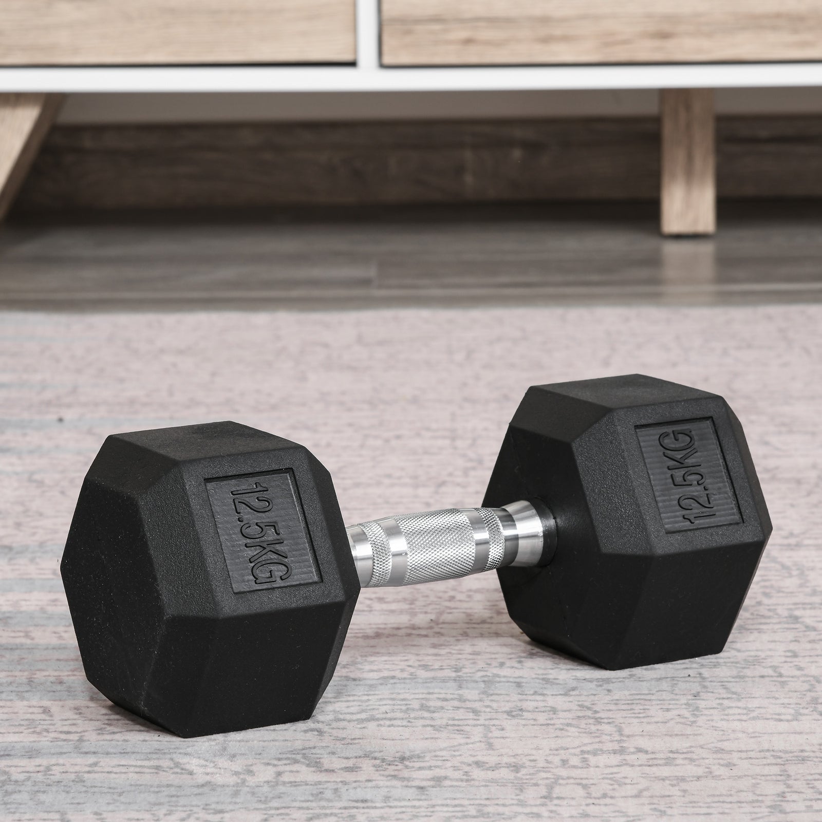 12.5kg Hex Rubber Dumbbell For Home Exercise | Black